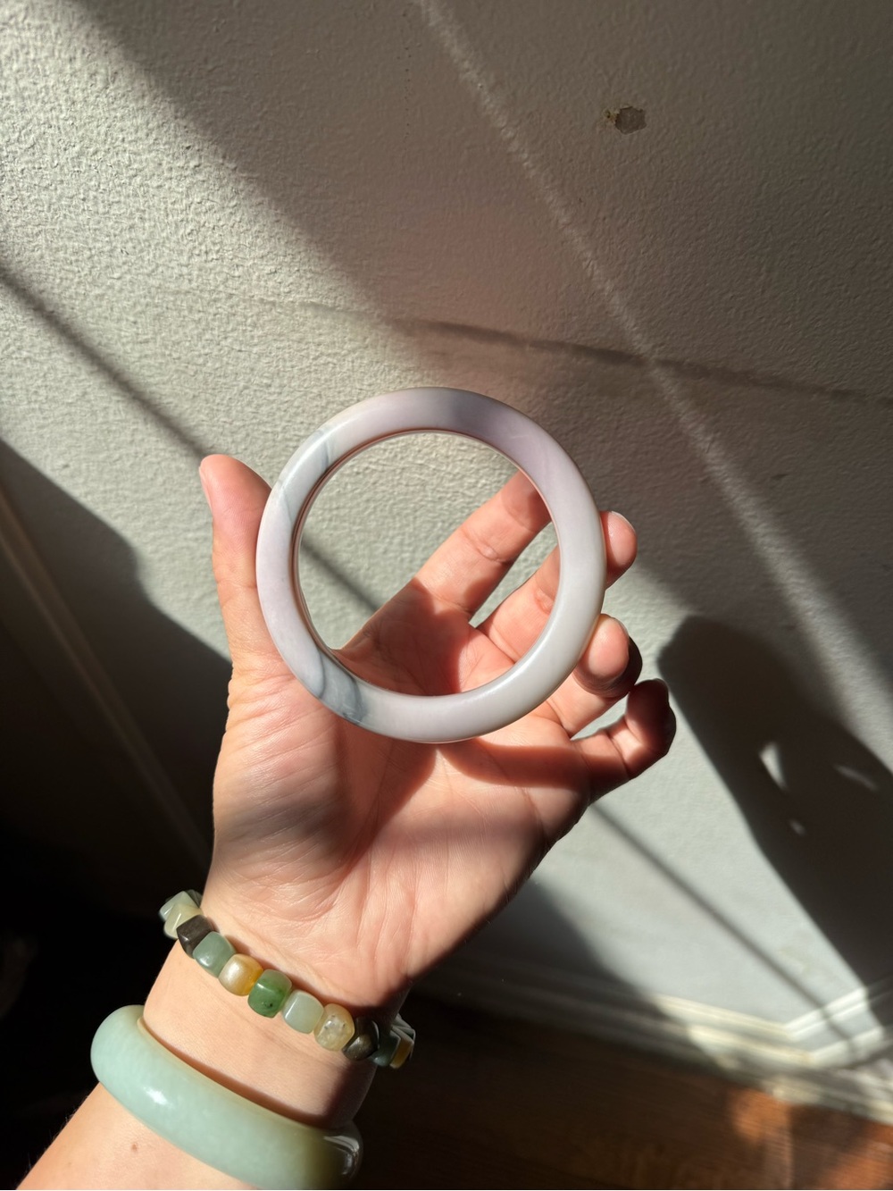 Handcrafted White Marble-Effect Resin Bangle - Unbranded